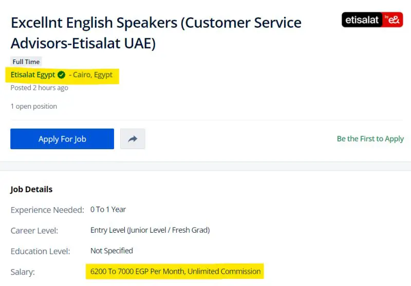 Customer Service Advisors-Etisalat UAE - STJEGYPT