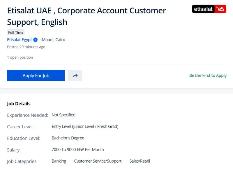 Customer Support - Etisalat UAE - STJEGYPT