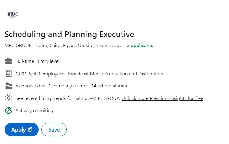 Scheduling and Planning Executive MBC GROUP - STJEGYPT