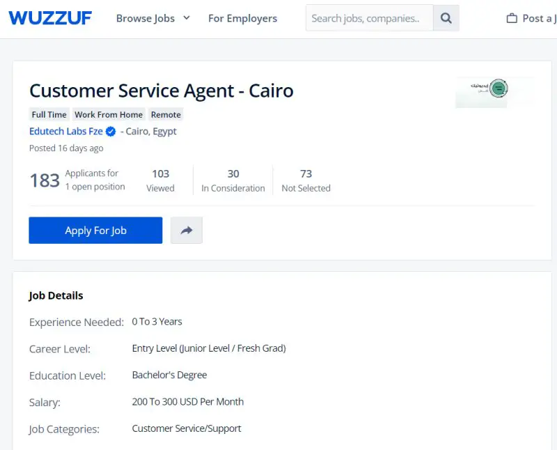 Customer Service Agent - Edutech Labs Fze - STJEGYPT