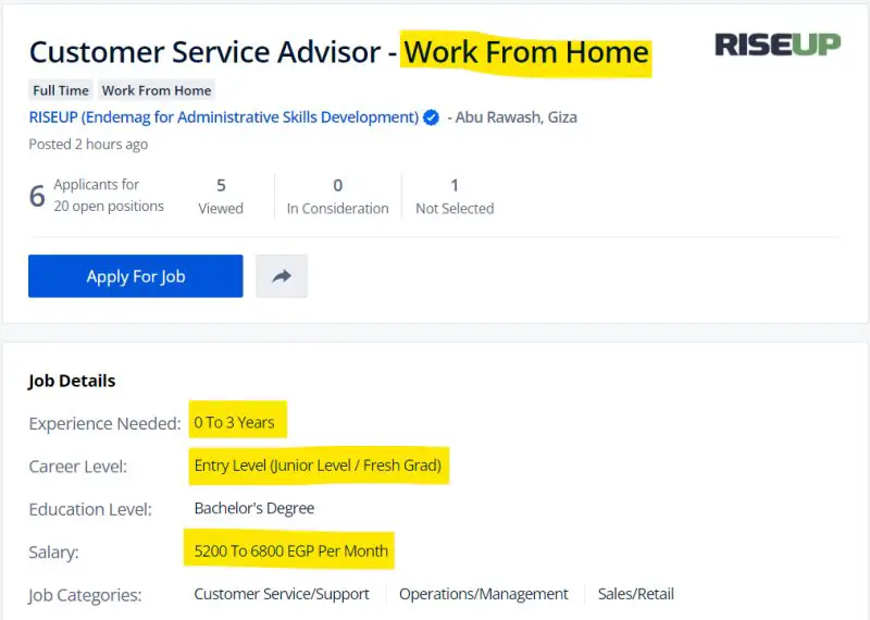 Customer Service Advisor - Work From Home - STJEGYPT
