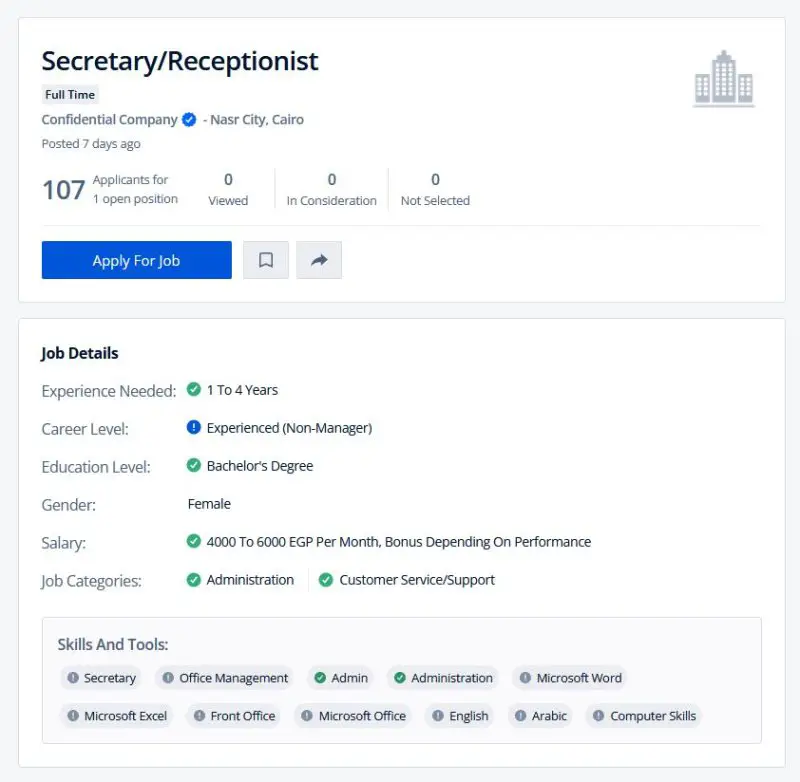Secretary/Receptionist - STJEGYPT