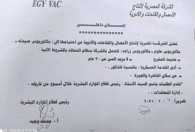 وظائف الشركة المصرية لأنتاج الأمصال واللقاحات - STJEGYPT