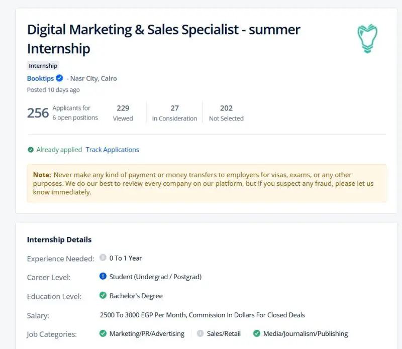 Digital Marketing & Sales Specialist - summer Internship at Booktips - STJEGYPT